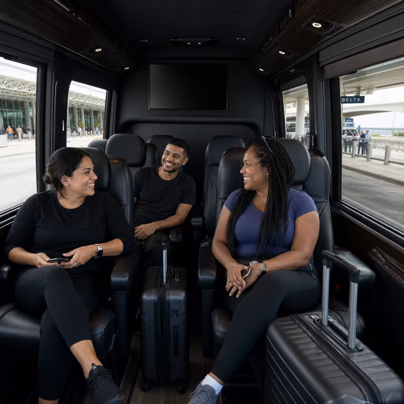 Passengers loading luggage while boarding an Davie group shuttle