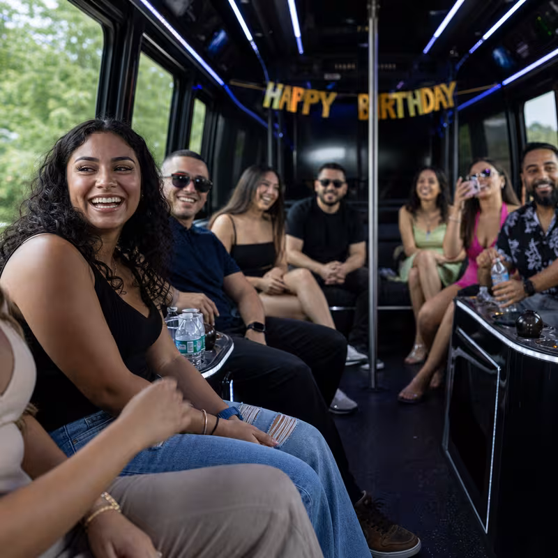 Black Mercedes Sprinter van staged for an Davie Birthday Transportation group