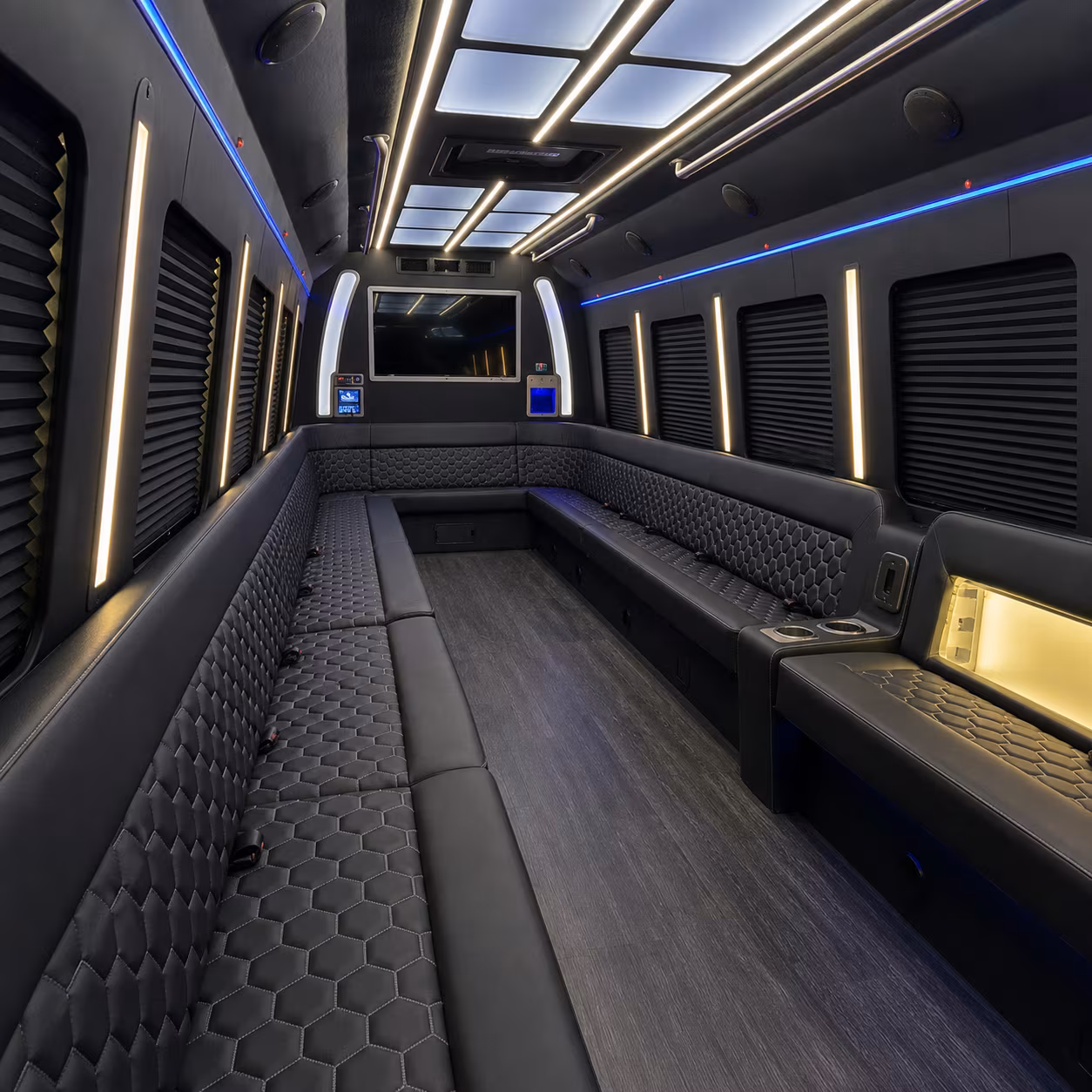 Interior of a party bus rental serving Davie