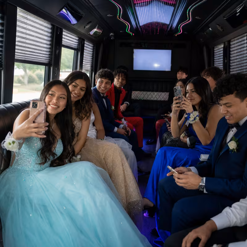 Black Mercedes Sprinter van staged for an Davie Prom & Homecoming Transportation group