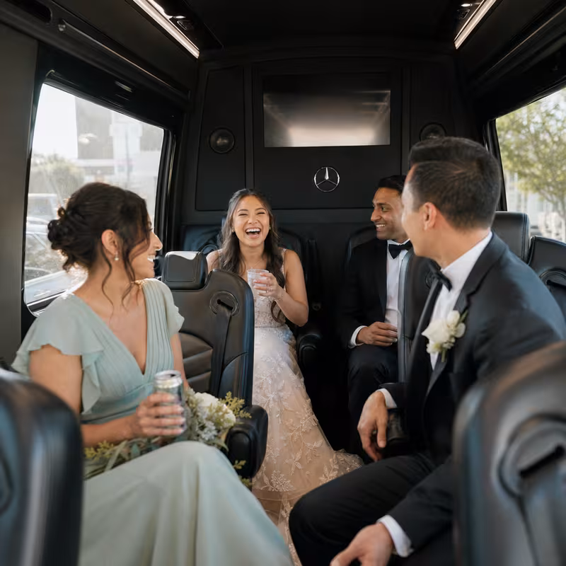 Black Mercedes Sprinter van staged for an Davie Wedding Transportation group
