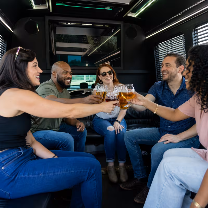 Black Mercedes Sprinter van staged for an Davie Winery & Brewery Tour Transportation group